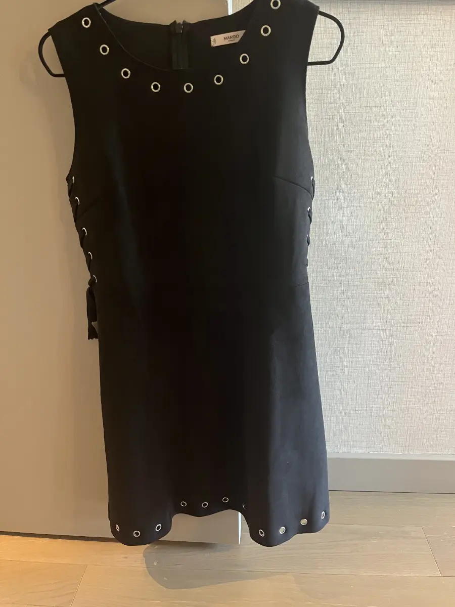 Mango Black Lace-Up Shift Dress