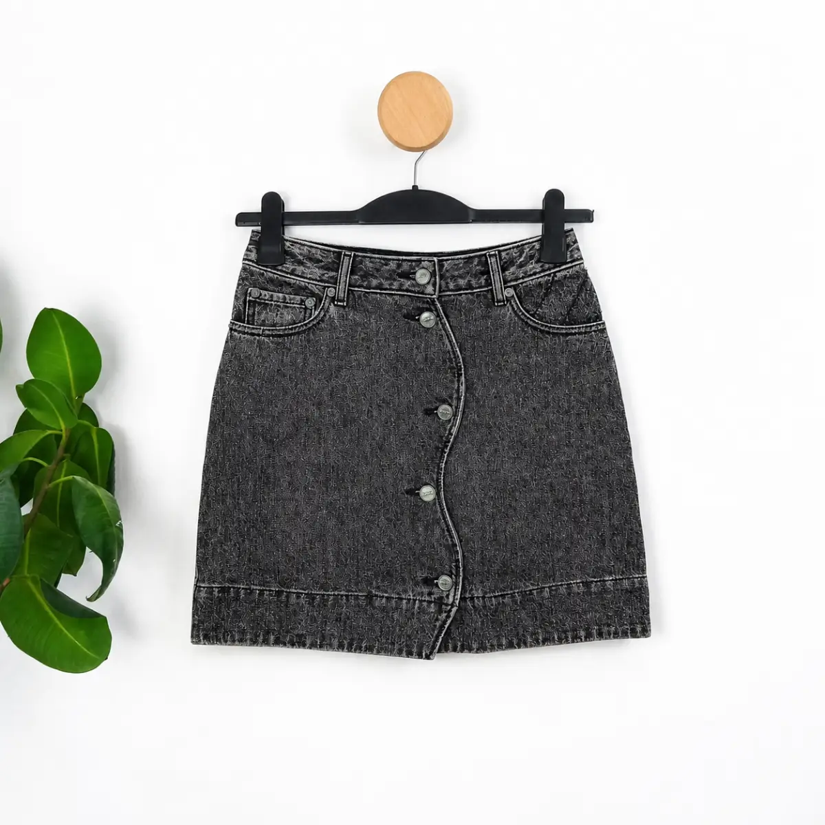 Ganni Organic Cotton Denim Mini Skirt in Dark Grey Charcoal