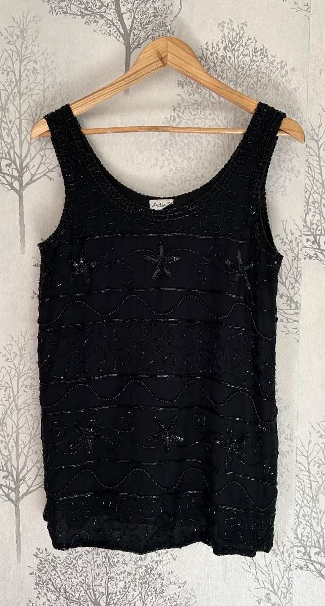Vintage y2k black beaded chiffon vest top Size 14
