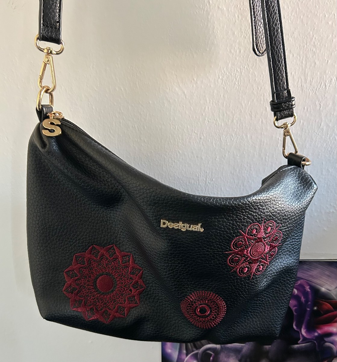 Desigual black  faux leather mandala shoulder bag