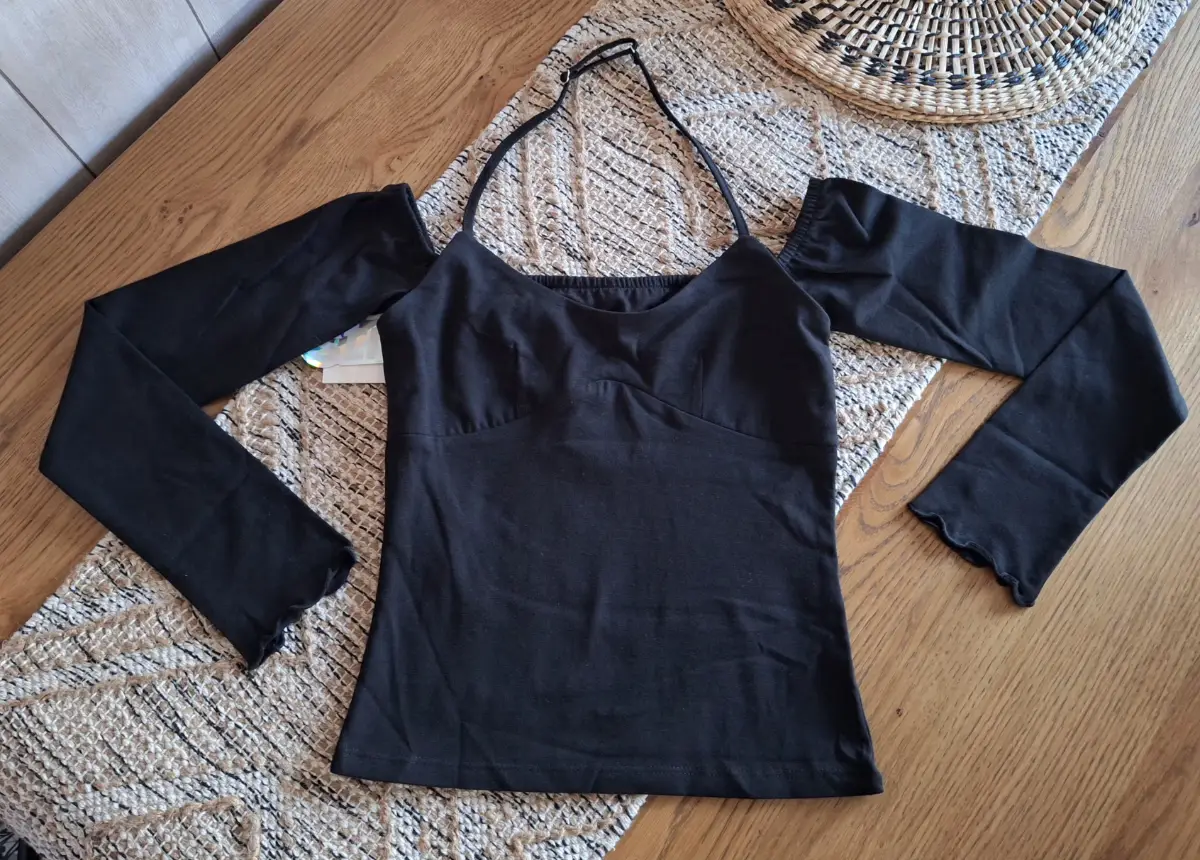 Stradivarius Black Long Sleeve Halter Top