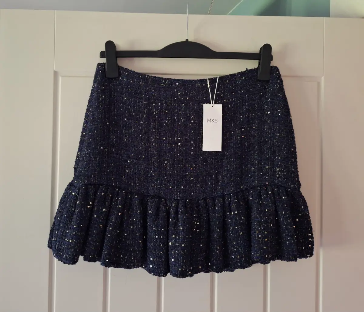 Marks & Spencer Navy Tweed Tiered Lined Mini Skirt