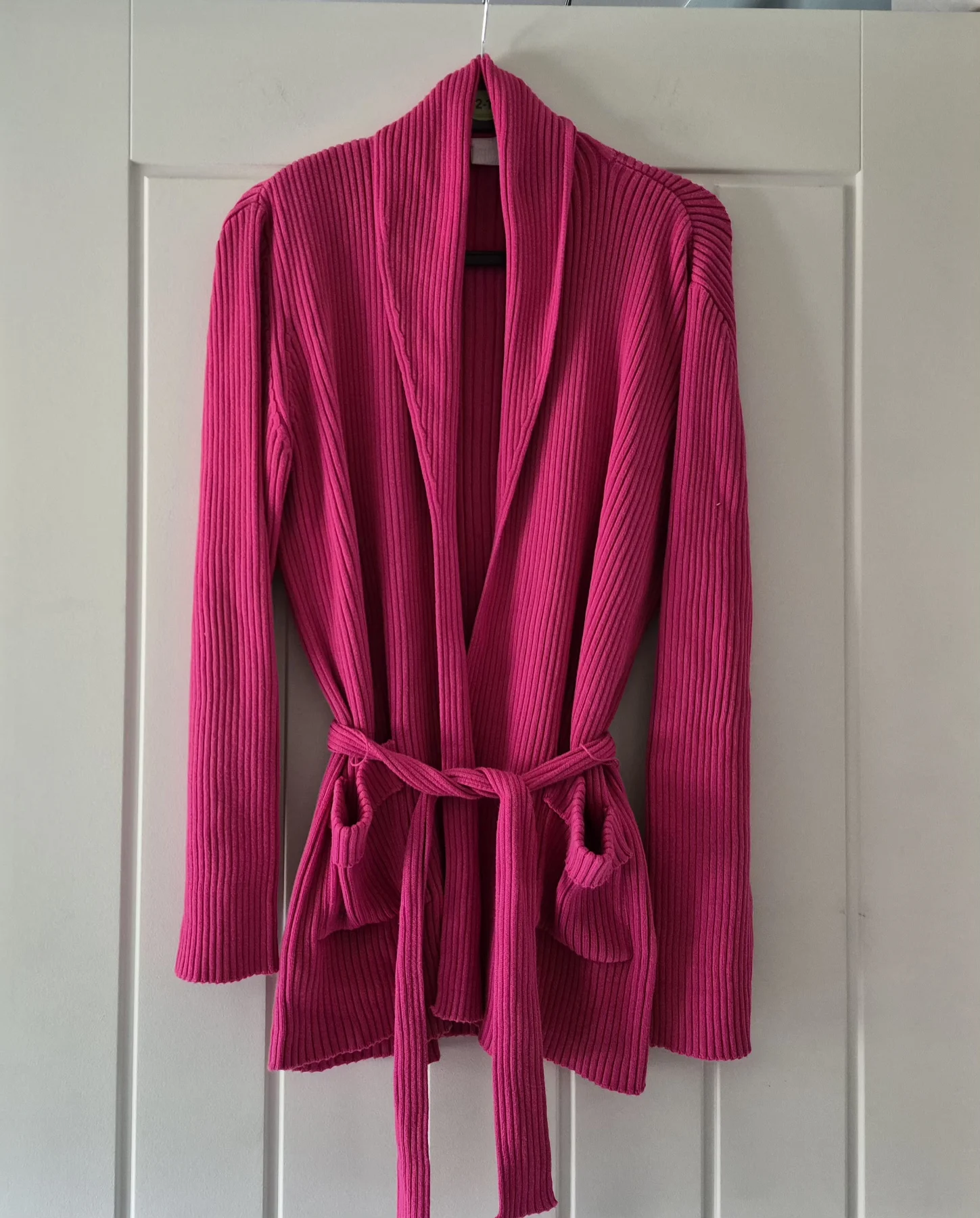 TOAST Fushia Pink Cotton Ribbed Belted Cardigan