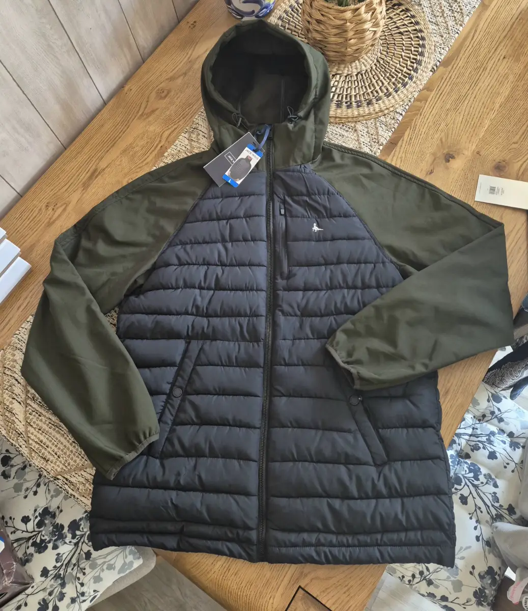 Jack Wills Black/Khaki Lightly Padded Hooded Mix Media Jacket