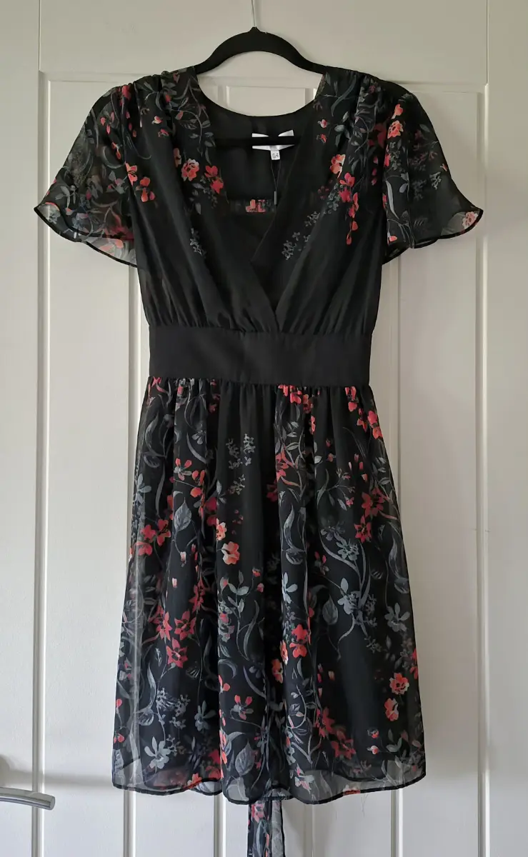 Reiss Sadie Brand New Black Floral Belted Mini Summer Dress