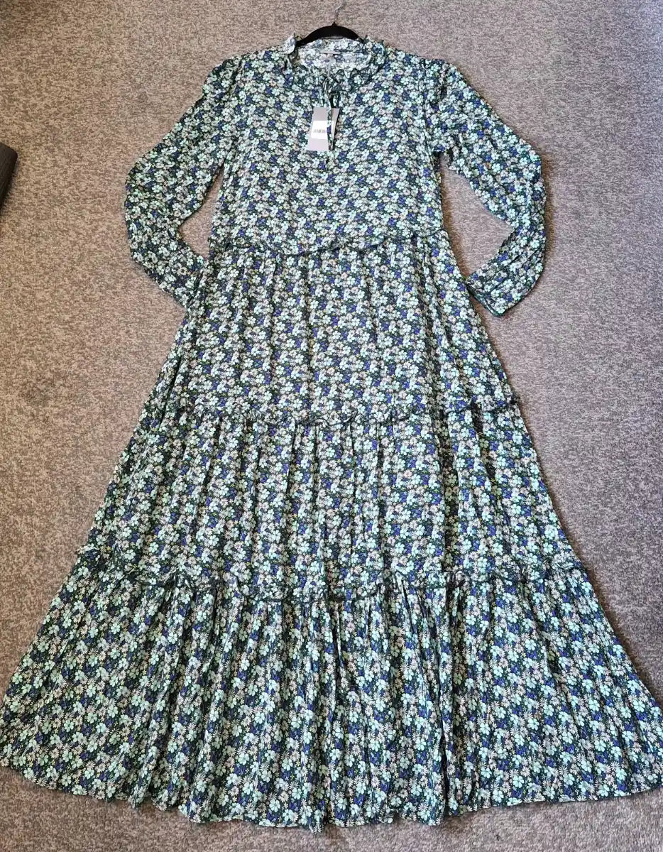 Oliver Bonas Green/Blue Floral Ditsy Hippy Boho Maxi Dress