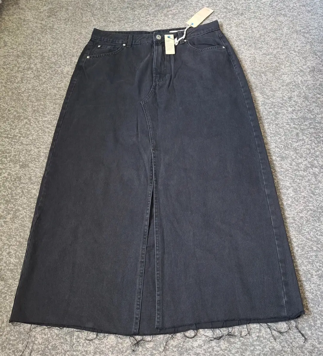 M&S Black Denim Destressed Hem Maxi Skirt
