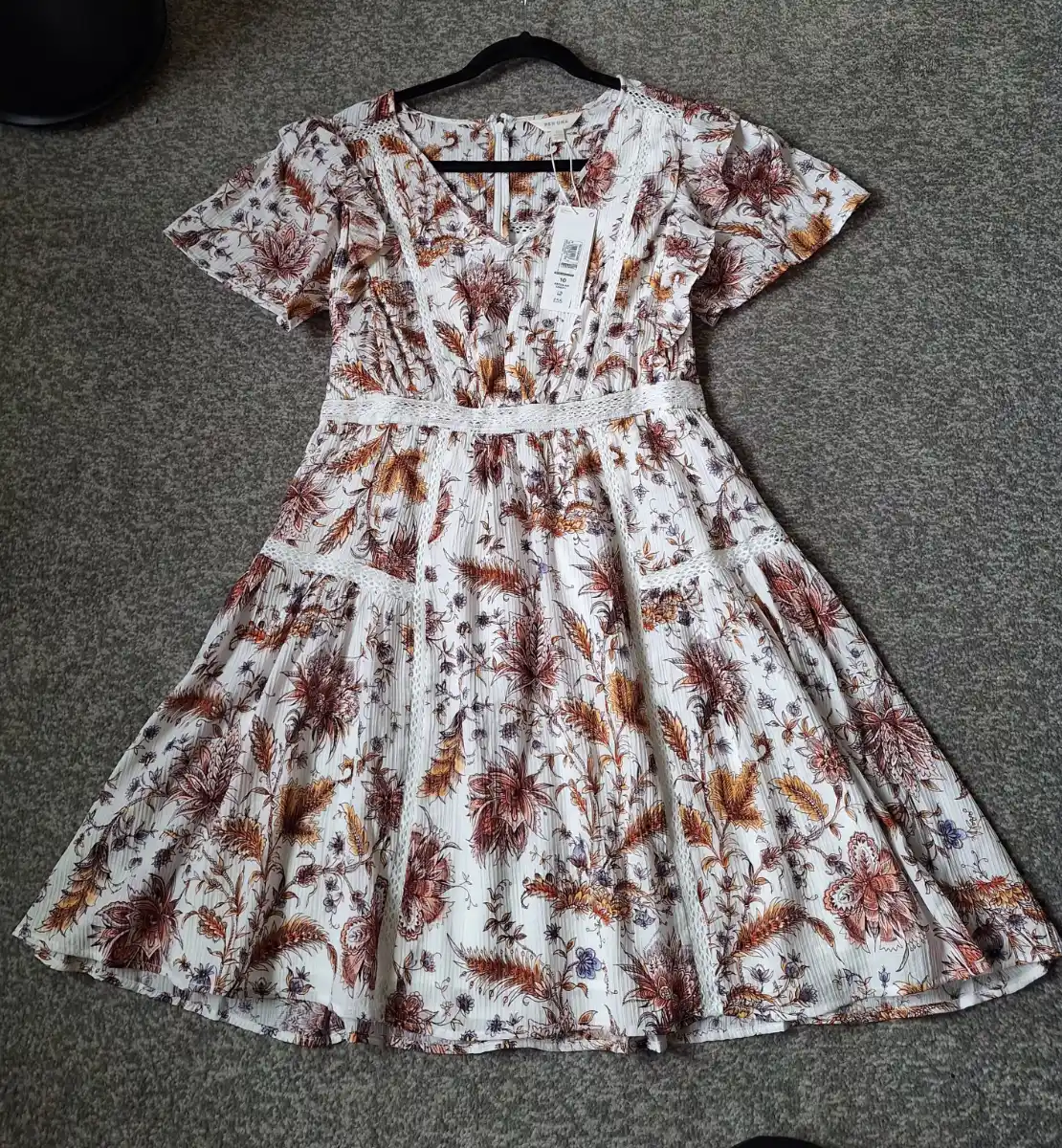 Per Una White Ruffle Lace Insert Lined Summer/Festival Mini Dress