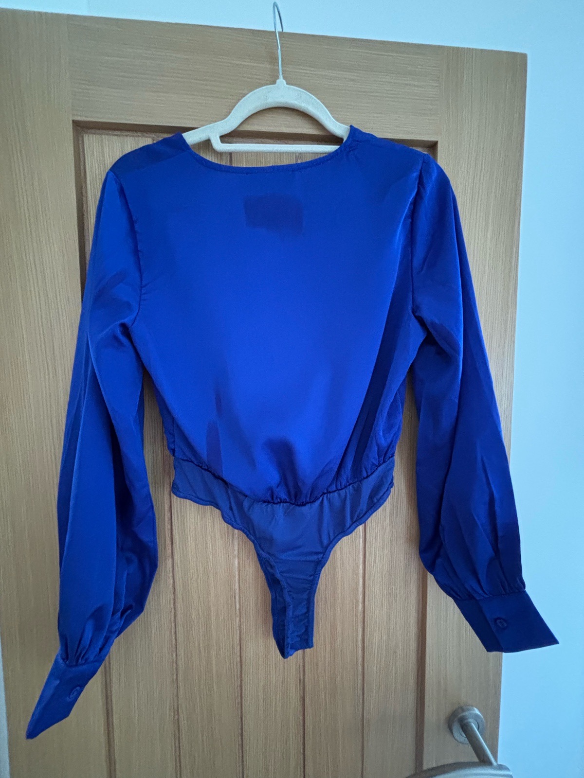 In The Style Royal Blue Satin Wrap Bodysuit – Size UK 10