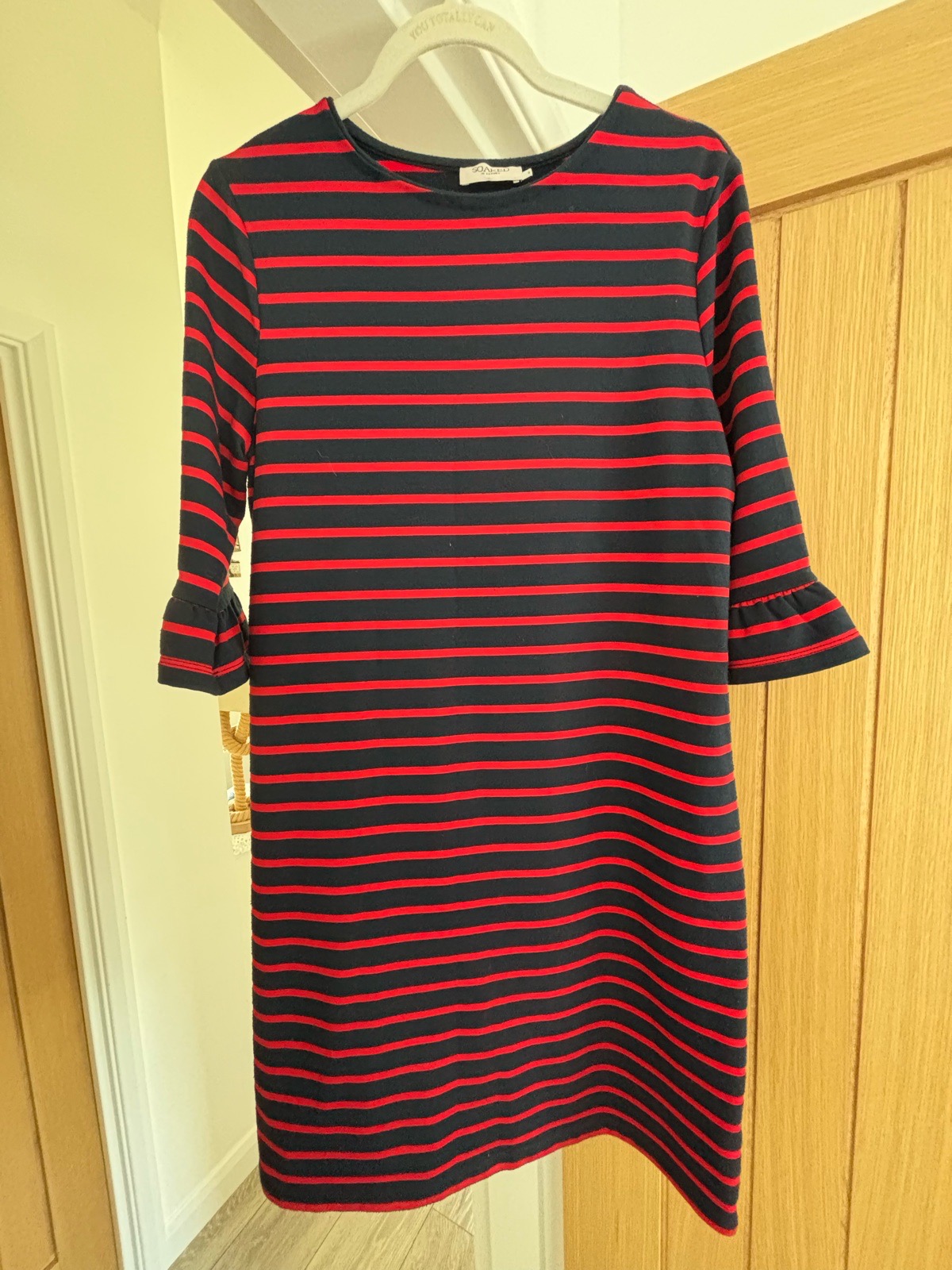 Soaked in Luxury Vestia Dress Navy & Red Striped Flare Cuff Size S