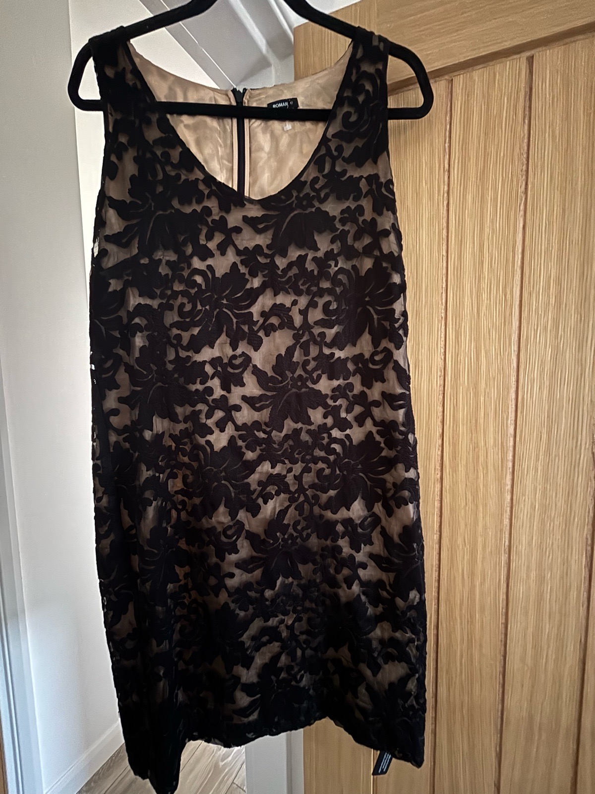 🖤 Roman Black & Nude Floral Flocked Mesh Dress – Size 12 BNWT