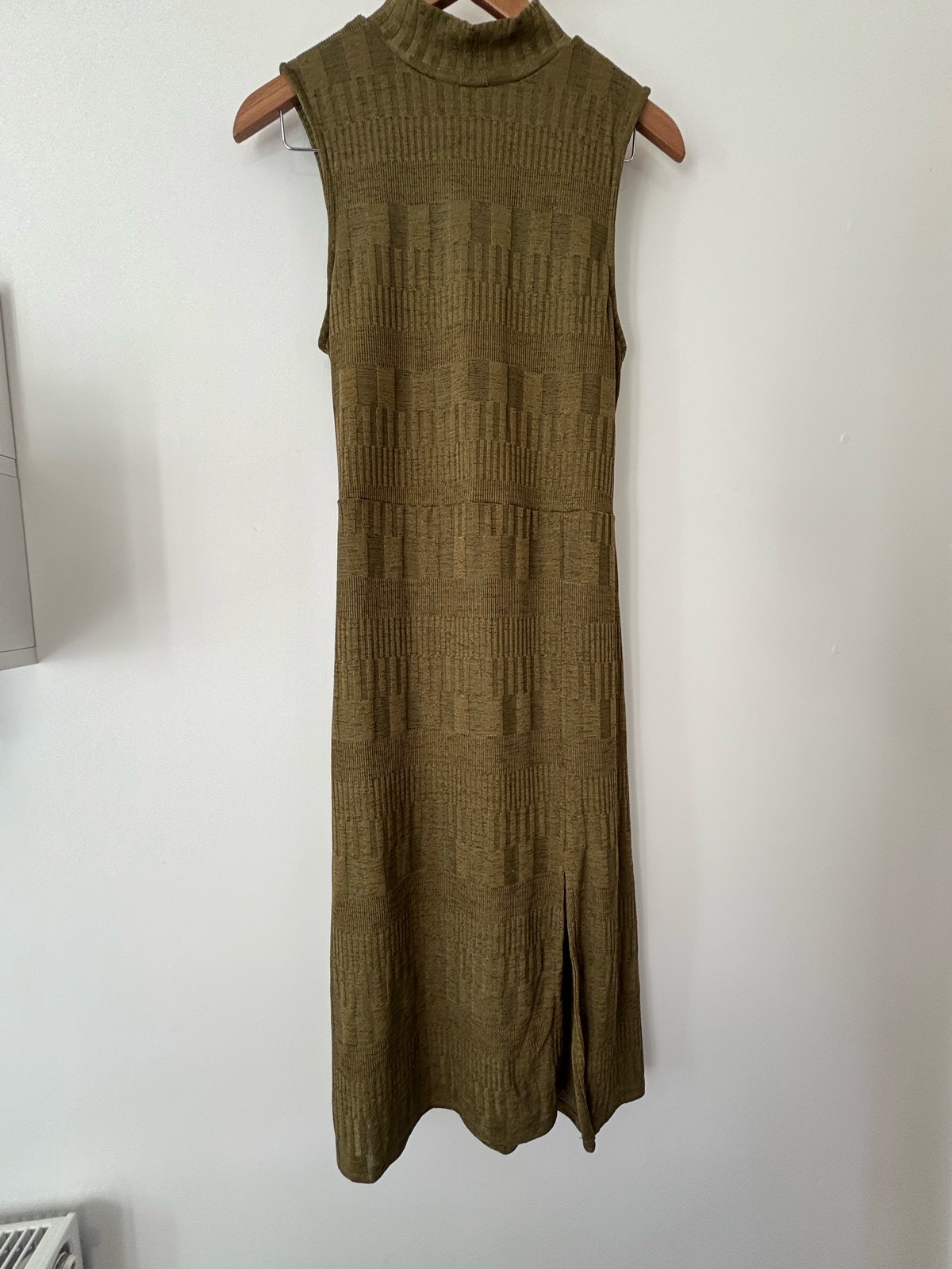 🌿 River Island Textured Knit Dress – Khaki – UK 14