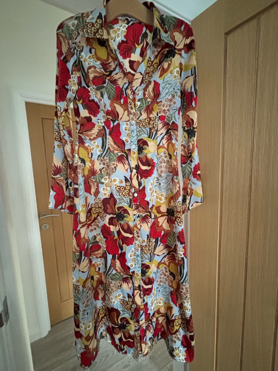 Zara Floral Beautiful Statement Print Shirt Midi Dress Size S