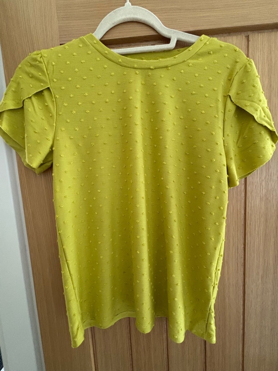 M&S Collection Lime Green Textured Spot Flutter Sleeve Top Size 10 BNWOT