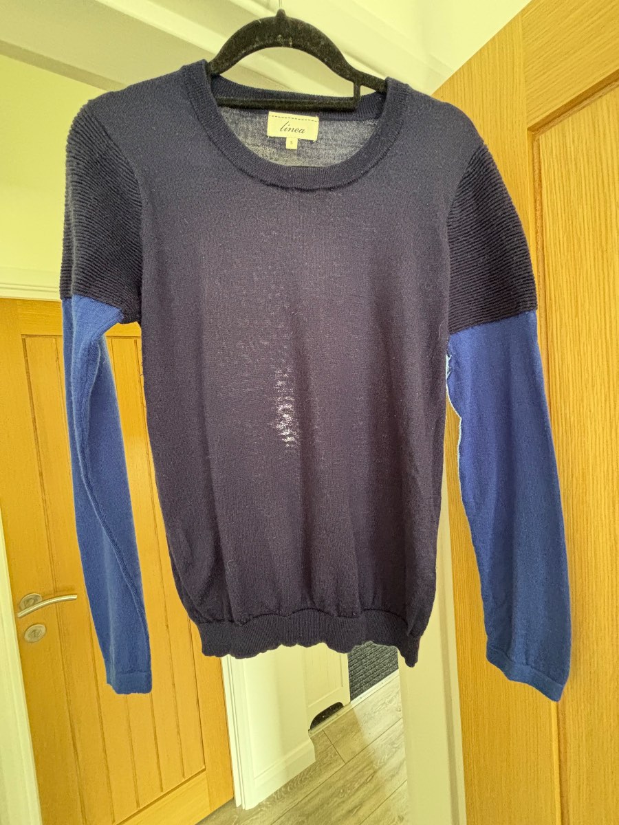 Linea 100% Merino Linea 100% Merino Wool Colour Block Jumper Navy/Blue Size S