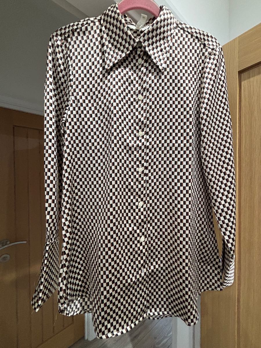 🤎 H&M Black and Brown Statement Checker Print Shirt – Size M