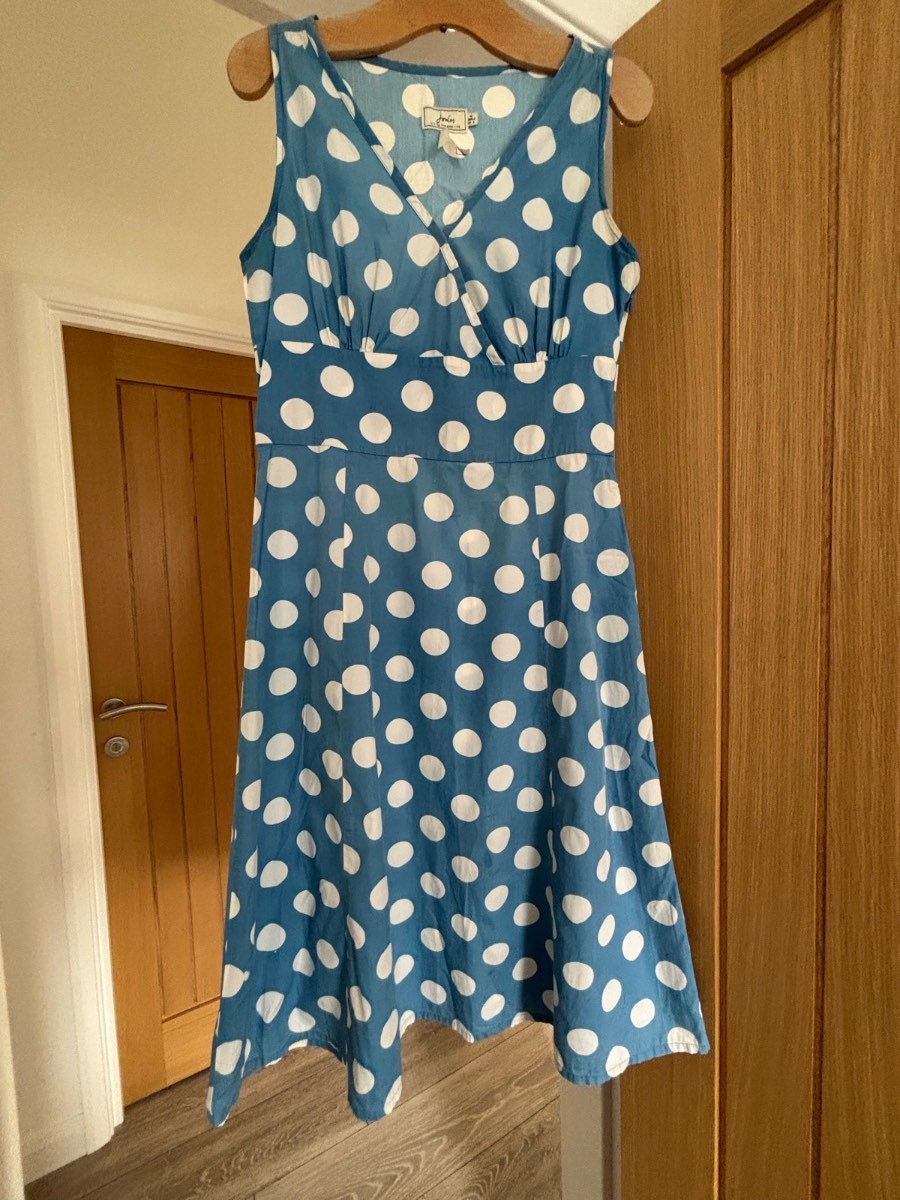 Joules Blue Polka Dot Cotton Dress | UK 12