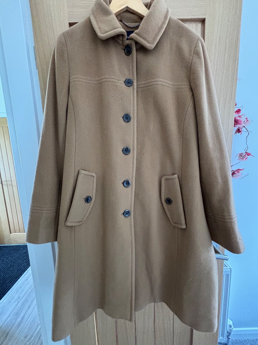 Lands End Camel Wool & Cashmere Blend Winter Coat – UK 18