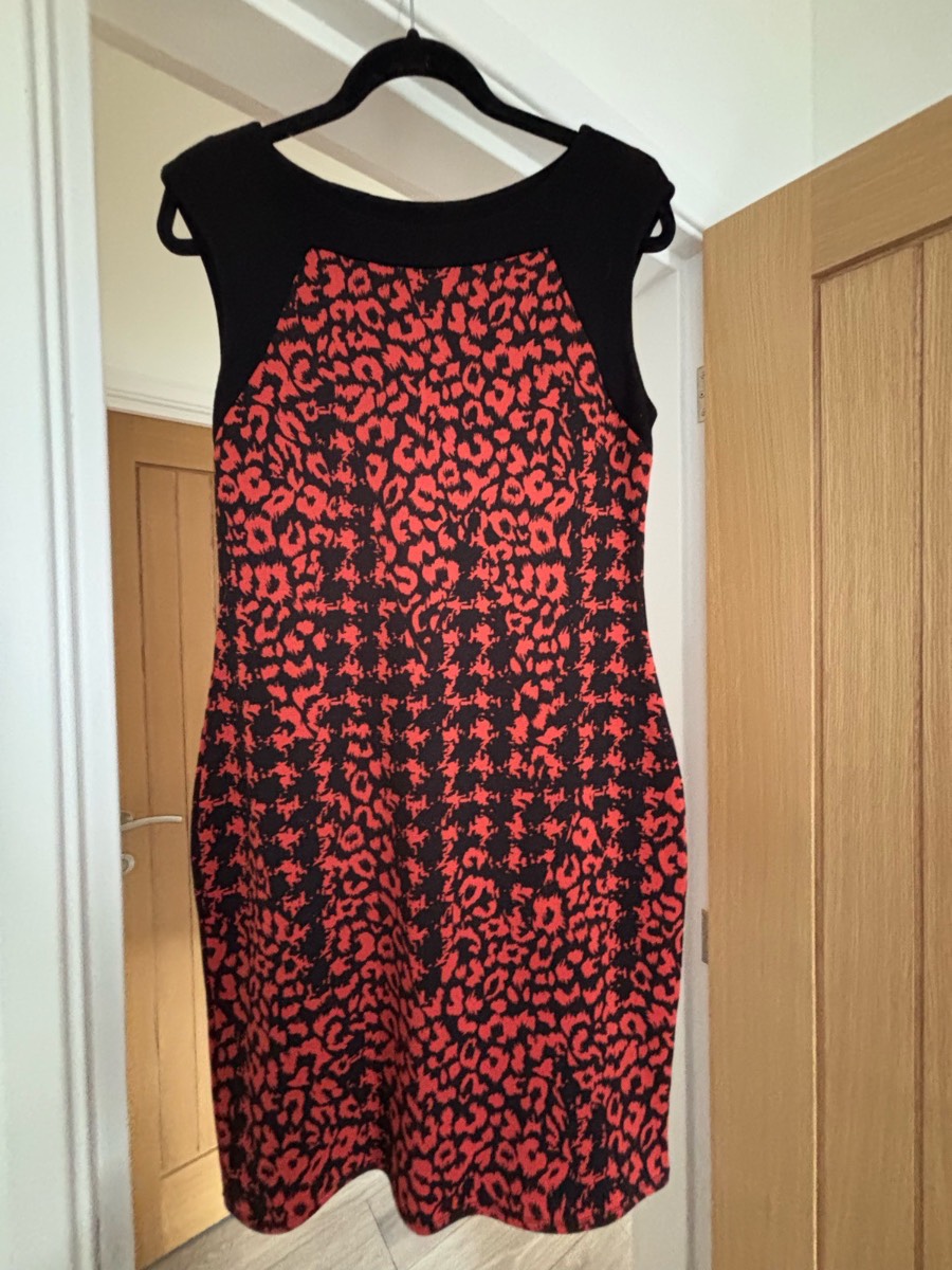 Wallis Orange & Black Leopard Print Bodycon Midi Dress – UK 12