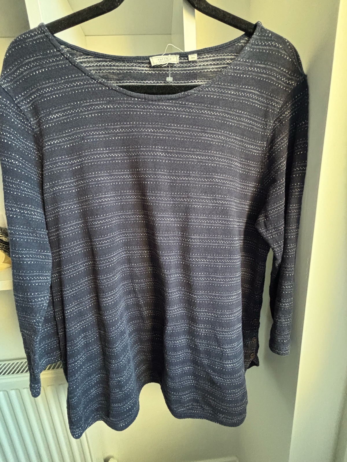 💙 Fat Face Navy Textured 3/4 Sleeve Top Size M