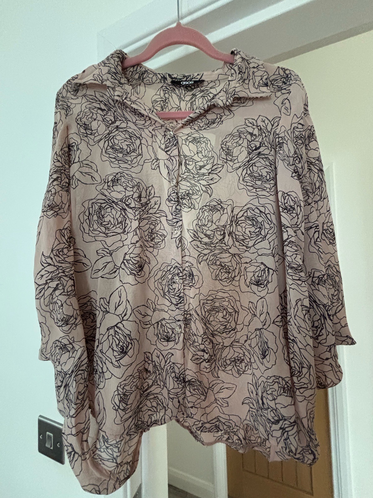 Asos Design Floral Peony Print Blouse With Statement Volume Sleeves UK 10
