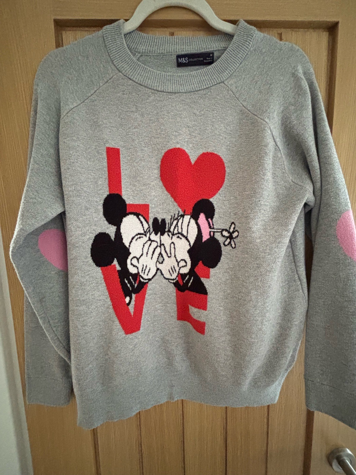 M&S Disney Mickey & Minnie Love Jumper – Grey Mix – UK Medium