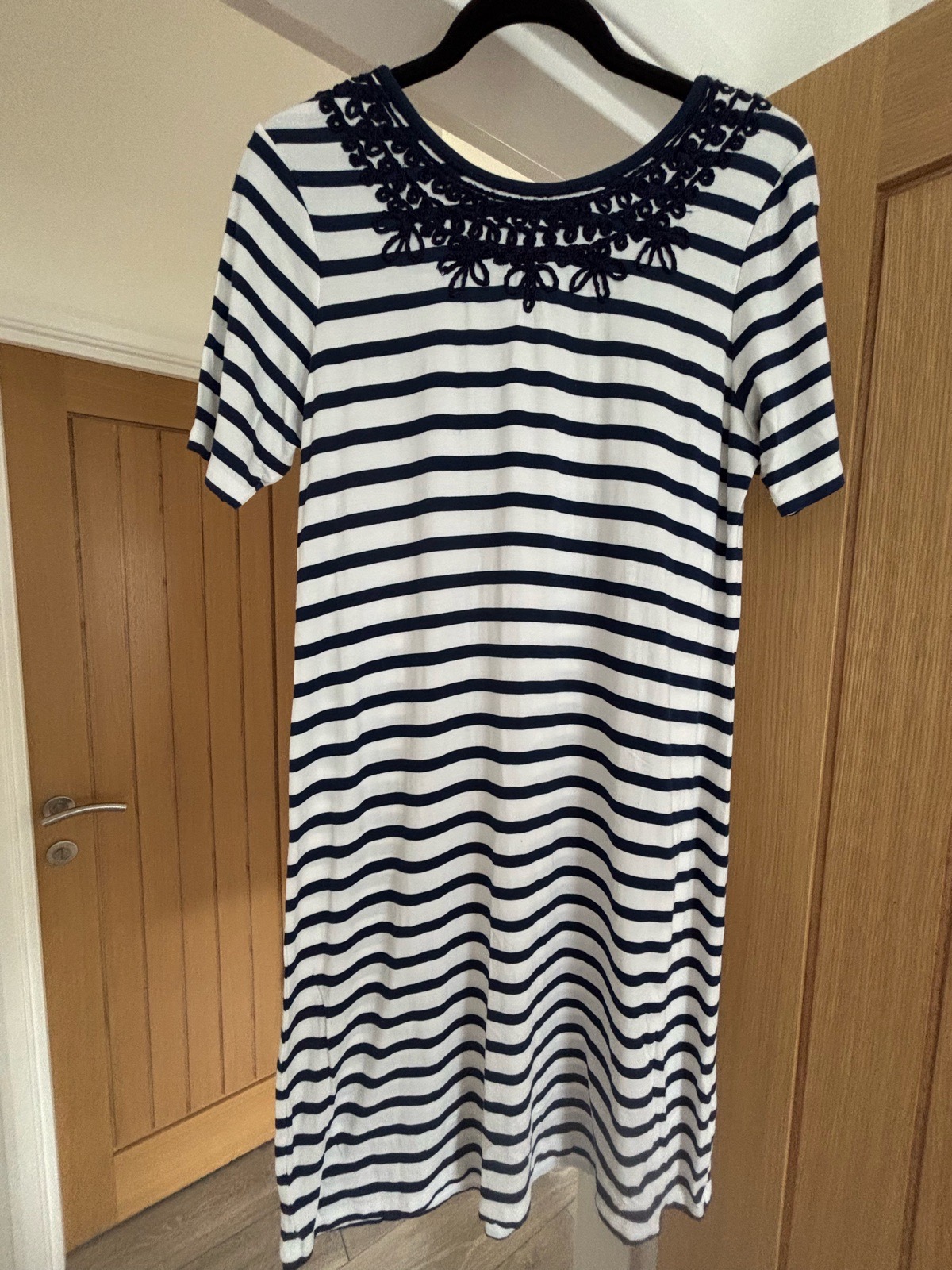 M&S Collection Navy & White Striped Lace Detail Dress – Size 14 ⚓️💙