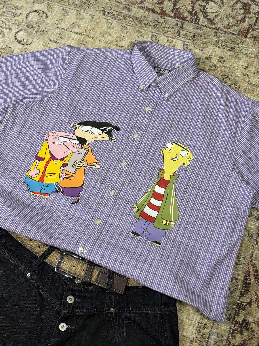 ed edd and eddy on a vintage izod check shirt in lilac