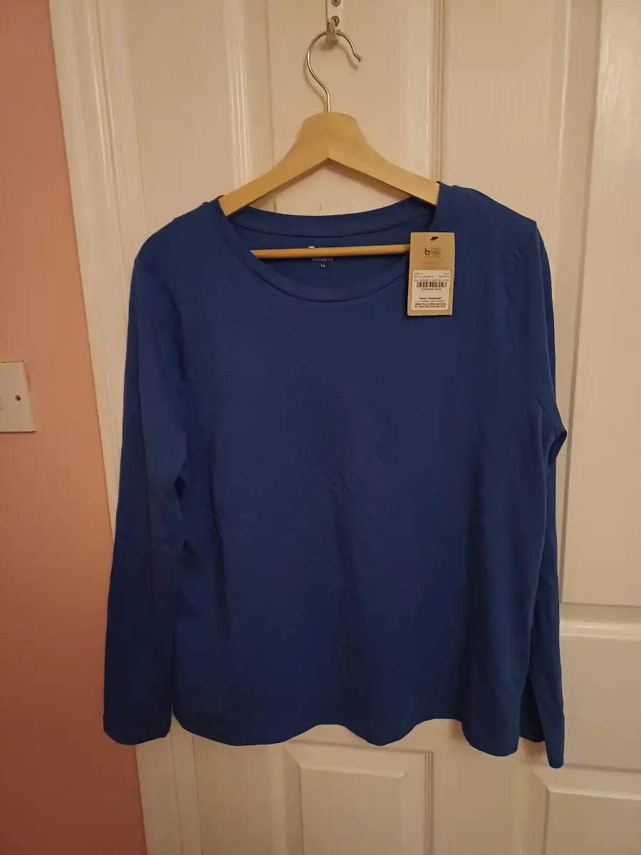 Tu Blue Long Sleeve Crew Neck T-Shirt Size 14