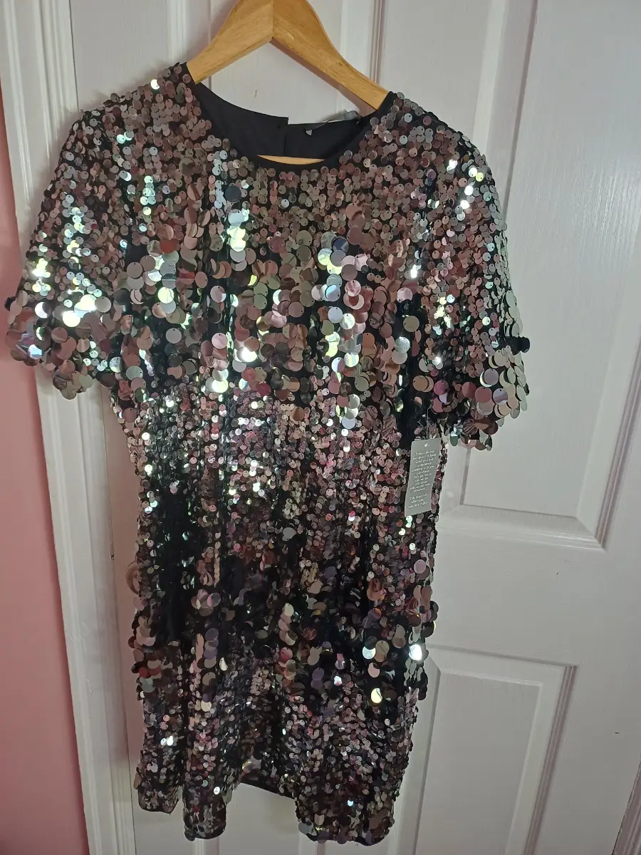 George Silver & Black Sparkly Sequin Shift Dress, women's fashion, party dress