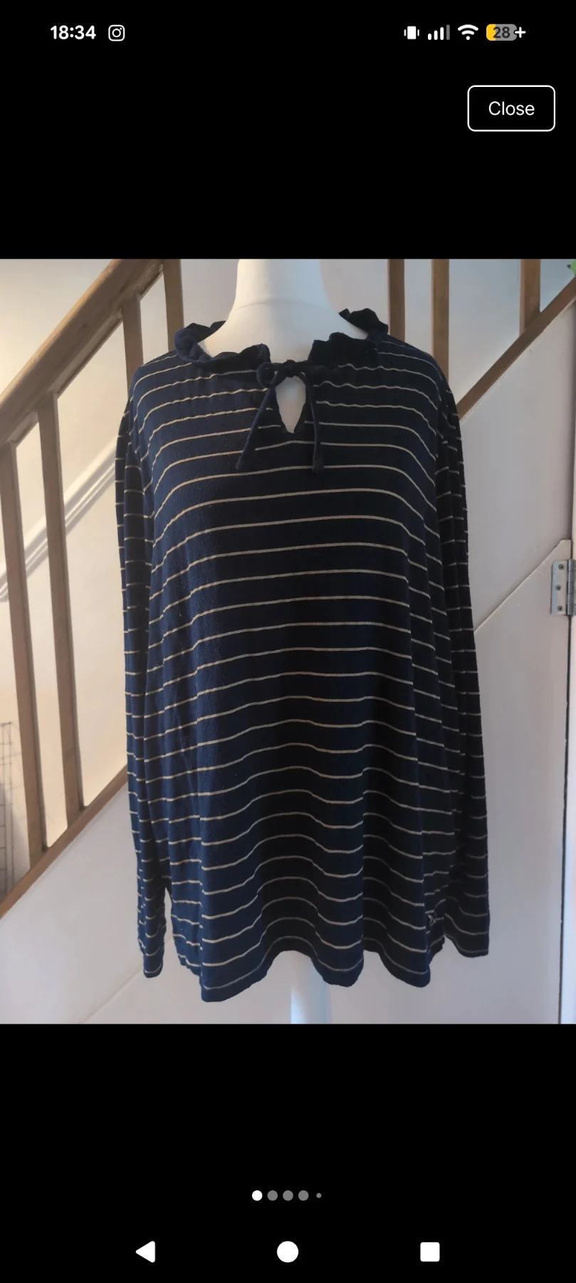 Navy & gold striped top size 18