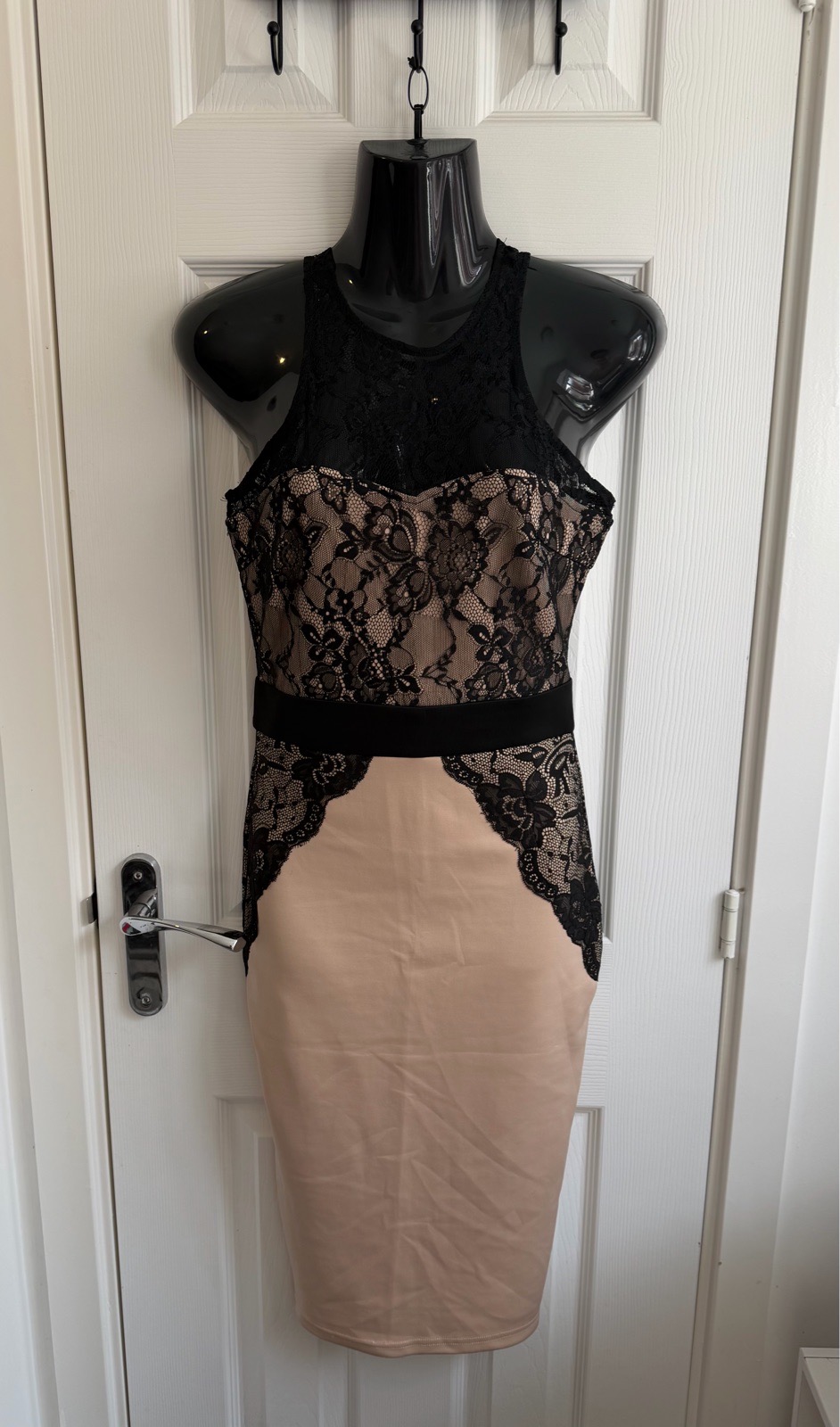 AX Paris Black Lace Nude Illusion Bodycon Dress Evening Party UK 6