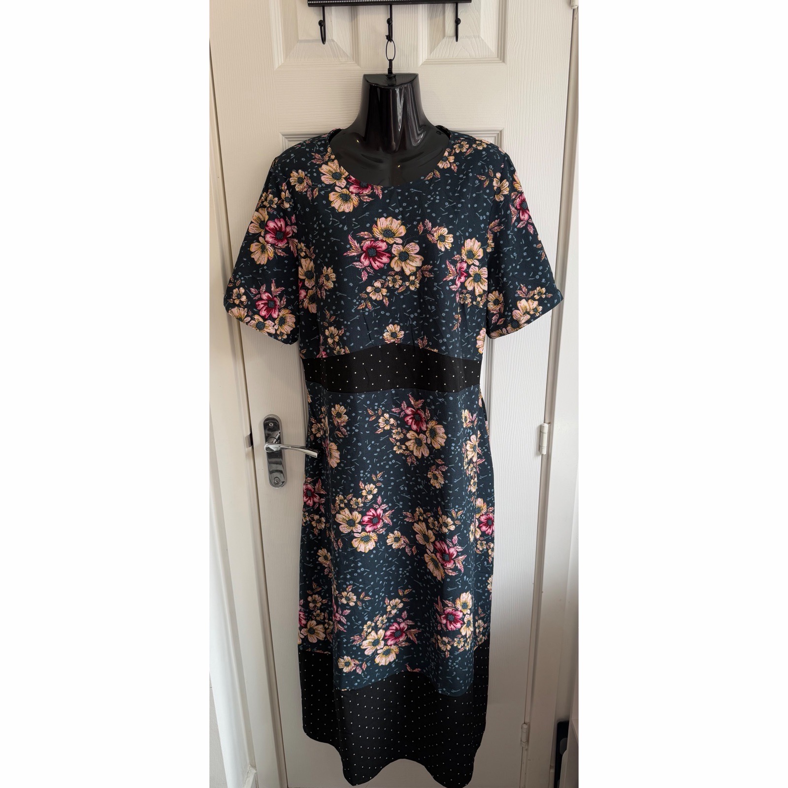 Joe Browns Floral & Polka Dot Mix Midi Dress Short Sleeve Boho Size UK 16
