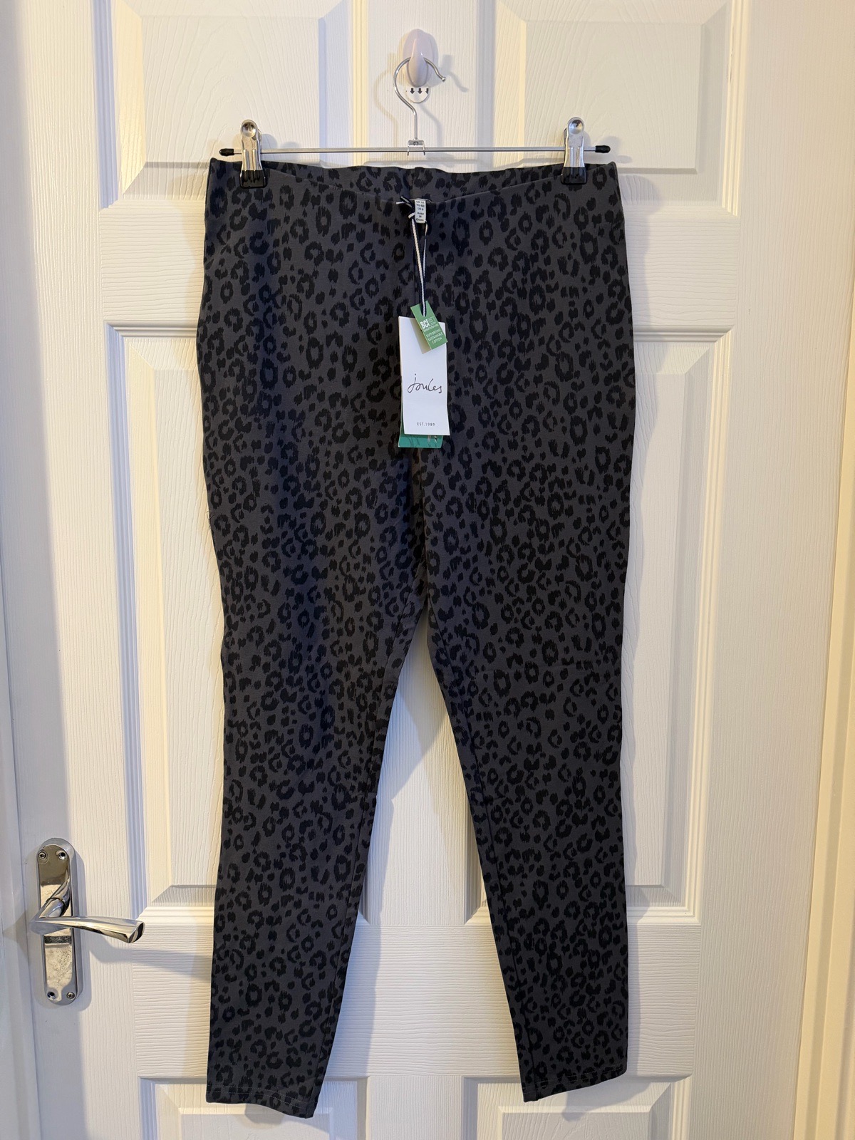 NWT Joules Ebba Black Leopard Print High Waist Leggings Size 12 Charcoal Grey