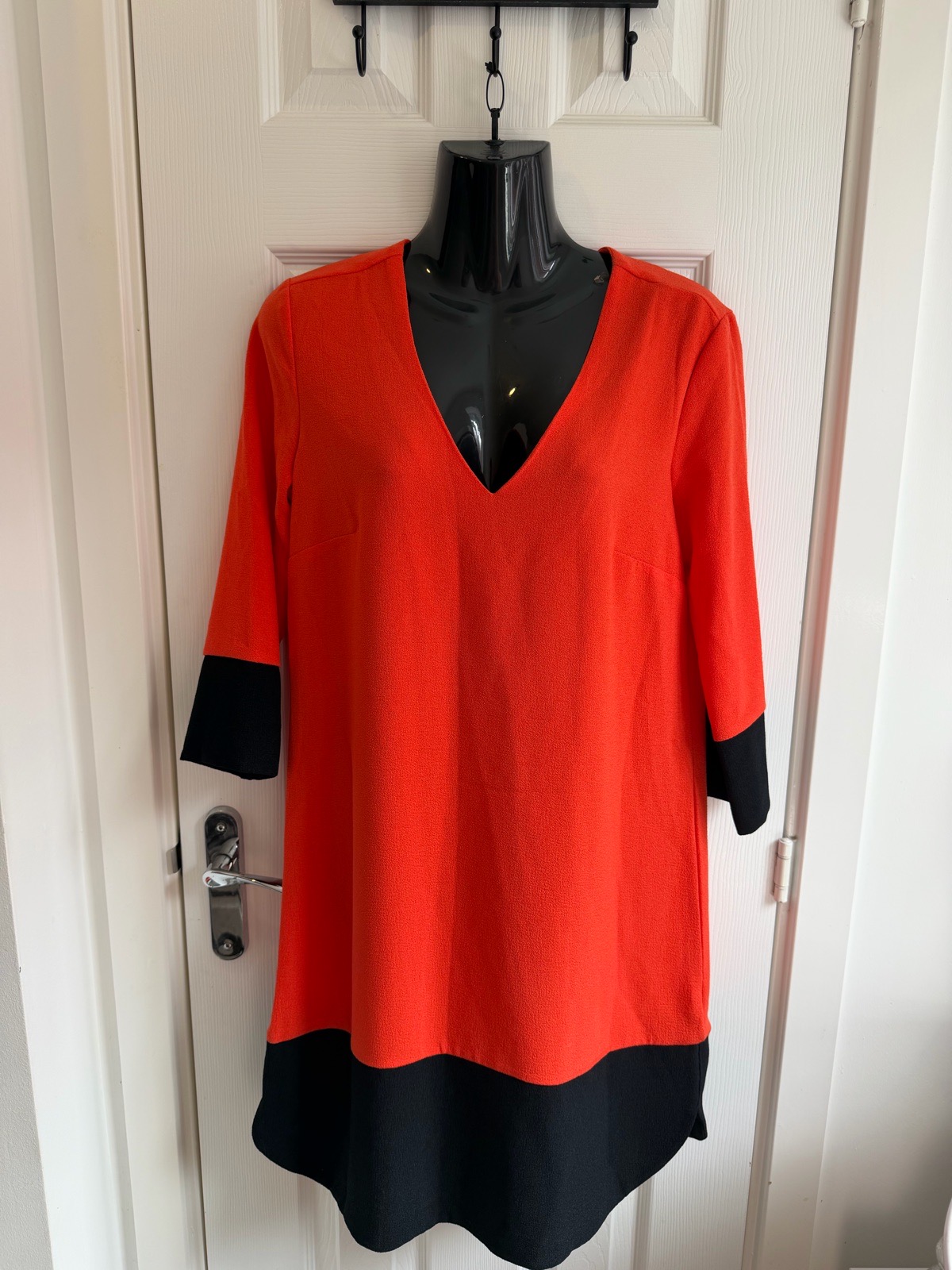 M&S Collection Orange & Black Colour Block V-Neck Shift Dress UK 10 BNWT