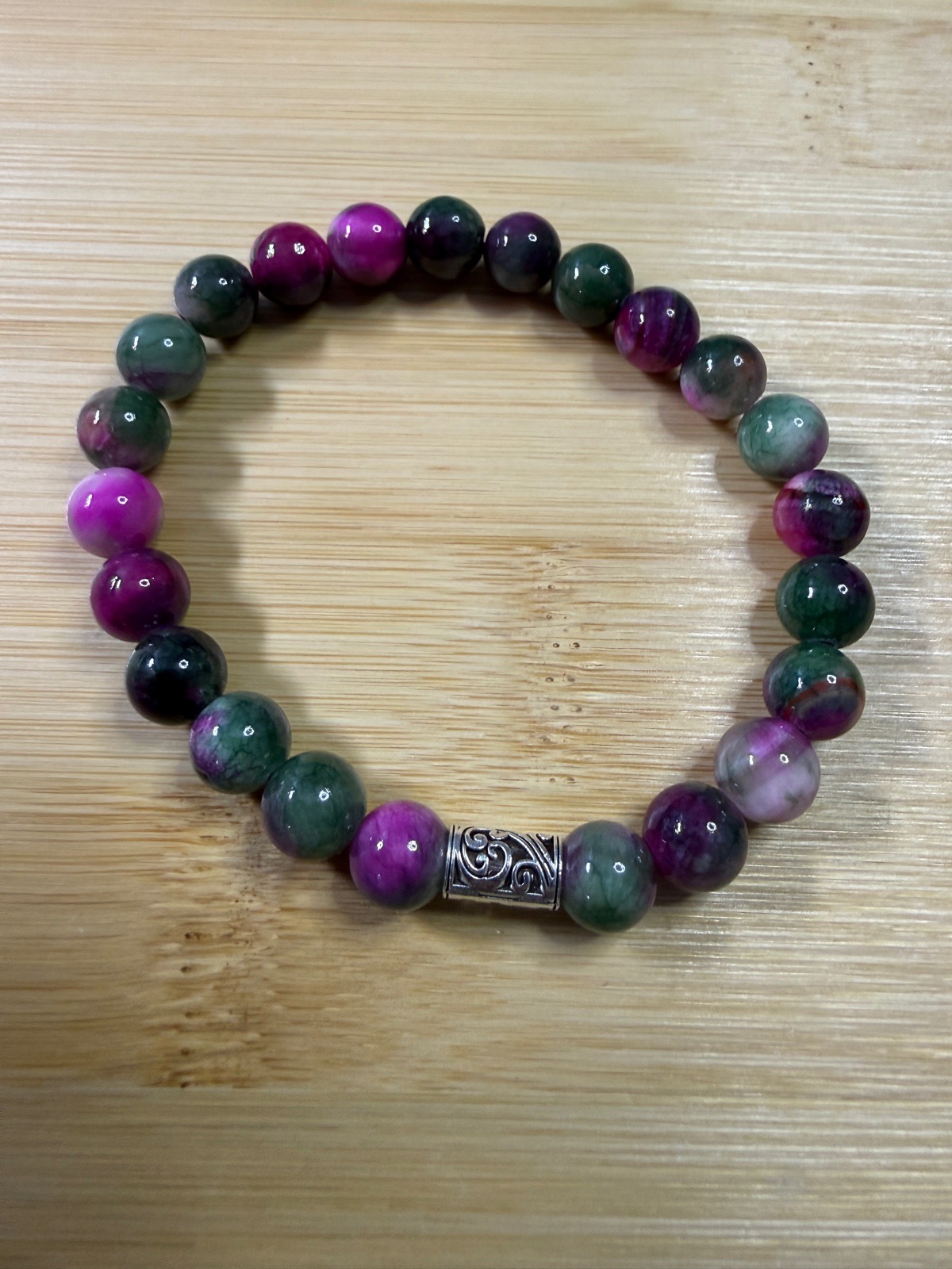 Handmade Rose and Green Marbled Jasper bracelet (BZ31)