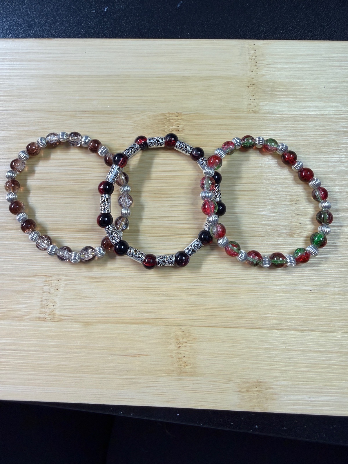 3 x Handmade, glass bead bracelets (BZ42)