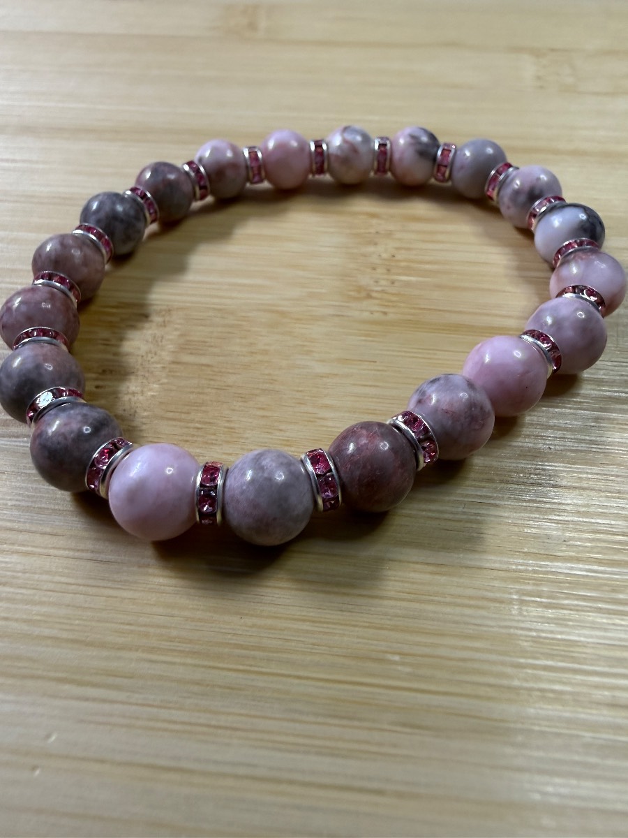 Handmade Pink Grey Jasper bracelet. (BZ19)
