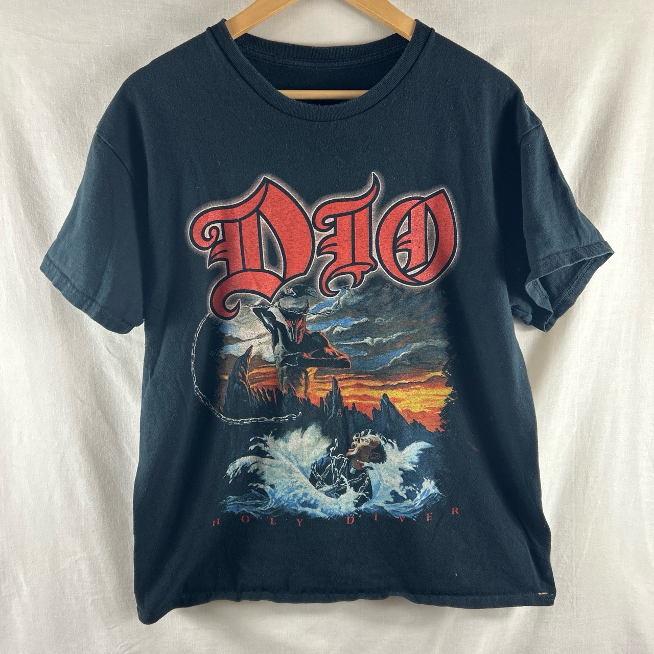 Dio Holy Diver T Shirt L Size Large Black Band Tee Back Print Short Sleeved