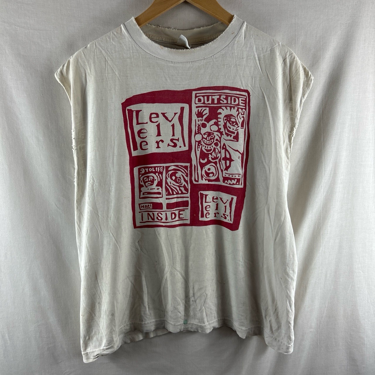 Vintage Thrashed Levellers Outside InsideT Shirt XL Extra Large Distressed 90s