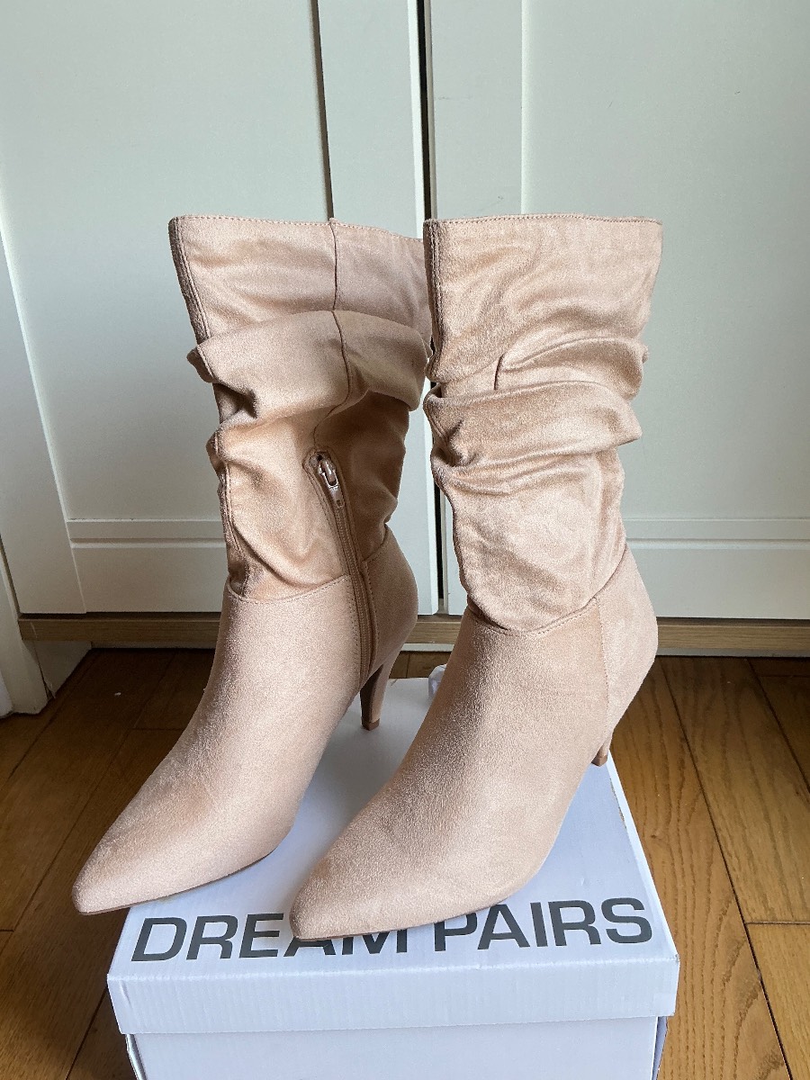 DREAM PAIRS Women's Mid-Calf Boots Classic Comfort – Nude Suede UK 6.5