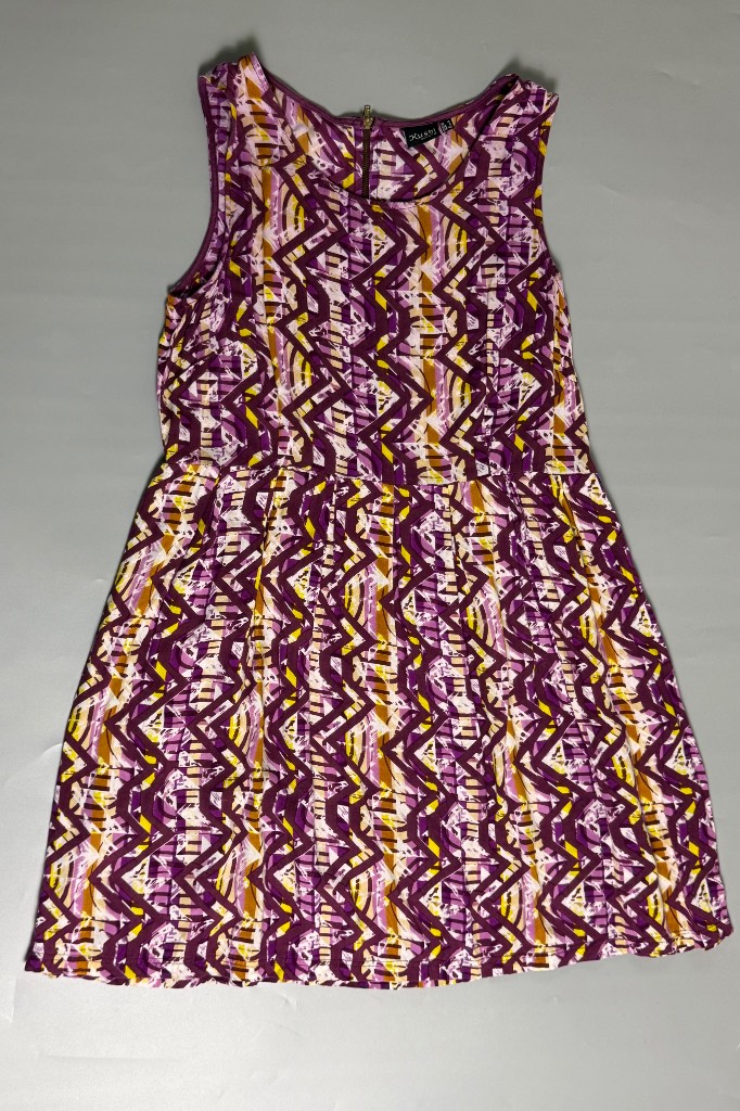 Kushi Purple Geometric Print Skater Dress UK 12