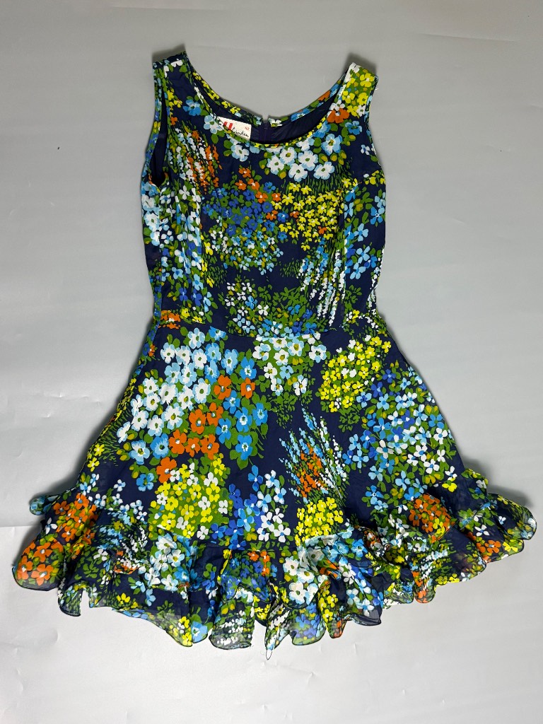 Vintage Lucie Linden Floral Dress UK 12 Blue Pink Cottagecore