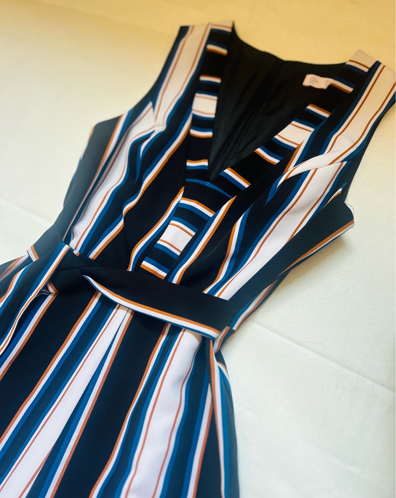 Petites Miss Selfridges Navy Blue Striped Wide Leg Jumpsuit UK 8 EUR 36 Sleeveless Culotte Trousers