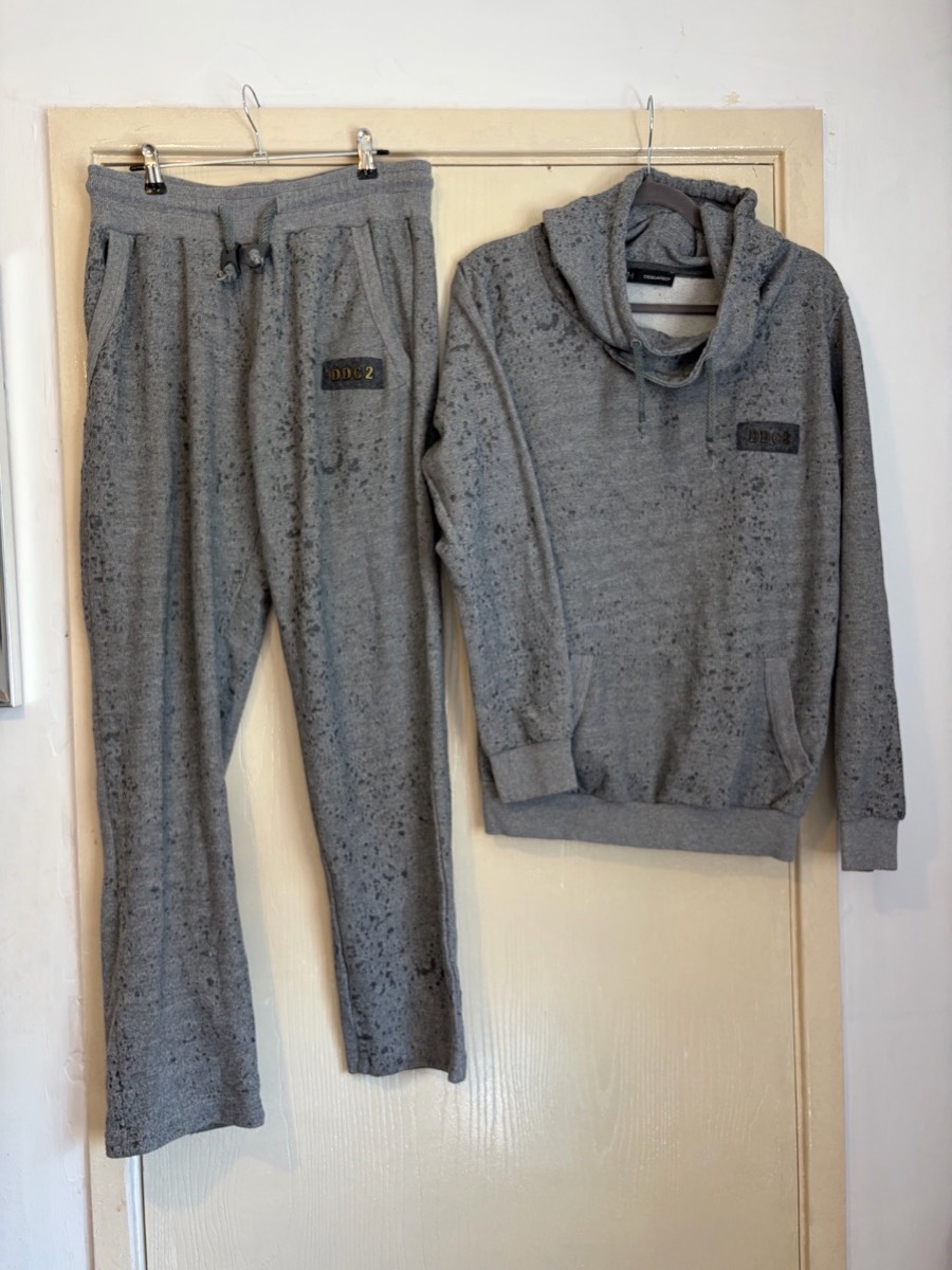 Authentic Dsquared2 DDC2 Paint Splatter Tracksuit Set - Grey - Size M
