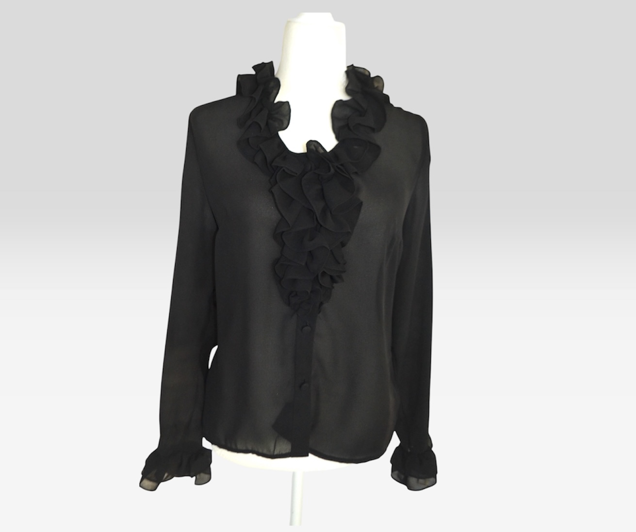 🖤 Vintage 1980s Elsie Whiteley Black Chiffon Blouse – UK 12–14 – Elegant Vintage Style 🖤