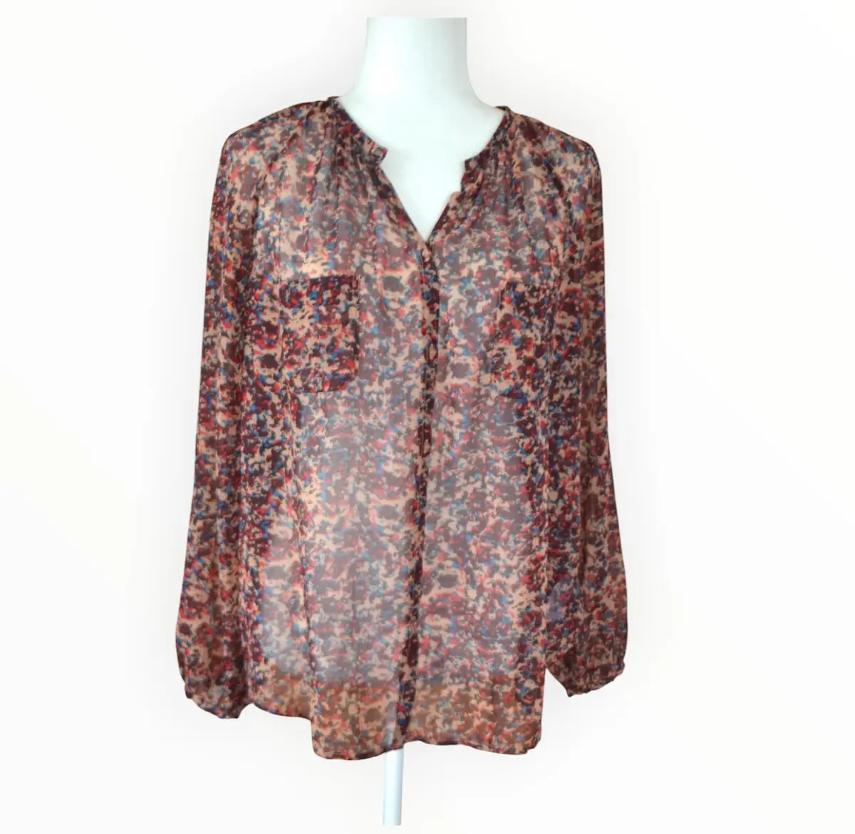 🍷🌺 Burgundy Floral Blouse by French Connection– UK 12 – Feminine Everyday Style 🌺🍷