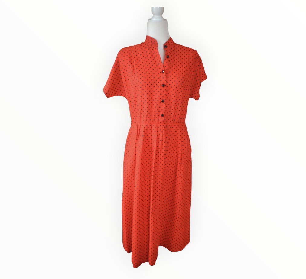 ❤️🖤 True Vintage 1980s Red & Black Cotton Polka Dot Dress  | UK 10–12 🖤❤️