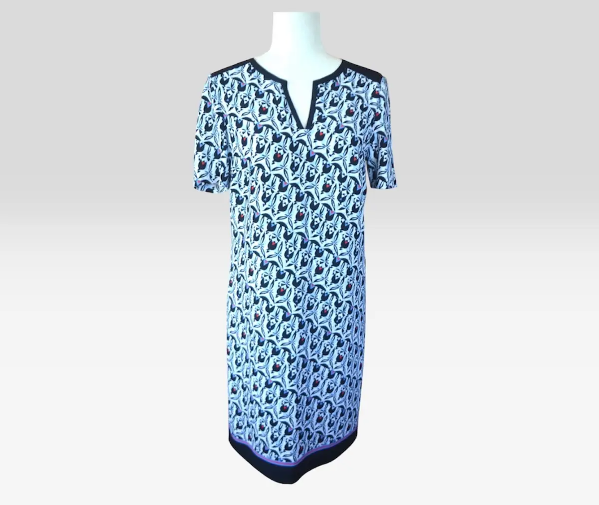 💙🌿 Vintage 1980s Basler Blue & Navy Print Dress UK 12 Smart Casual Lined Midi Dress 🌿💙