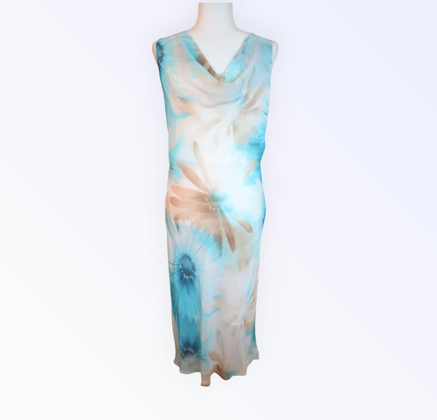 💙🦋 Vintage Y2K Lakeland Turquoise & White Bias Cut Dress UK 12-14 Occasion Dress 🦋💙